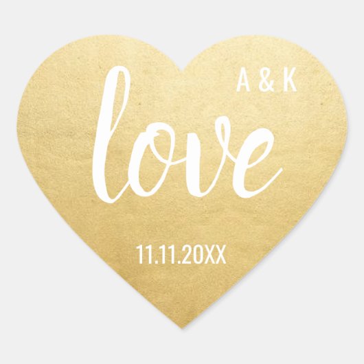 Custom Imitats Gold Foil LIEBE Script Black Weddin Herz-Aufkleber (Vorderseite)