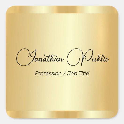 Custom Imitats Gold Glamour Typografie Skriptname Quadratischer Aufkleber (Vorderseite)