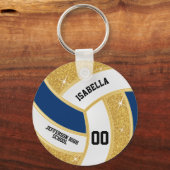 Custom Imitats Gold Glitzer, White & Blue Volleyba Schlüsselanhänger (Vorderseite)