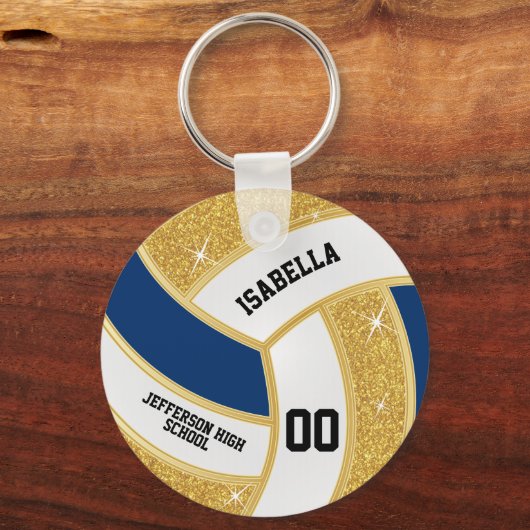 Custom Imitats Gold Glitzer, White & Blue Volleyba Schlüsselanhänger (Vorderseite)