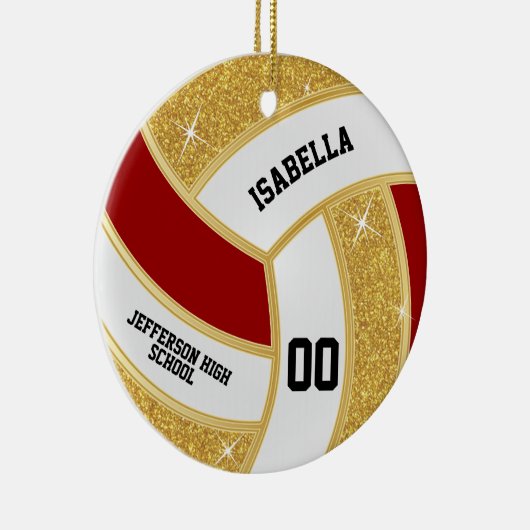 Custom Imitats Gold Glitzer, White & Red Volleybal Keramik Ornament (Rechts)