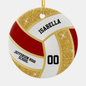 Custom Imitats Gold Glitzer, White & Red Volleybal Keramik Ornament (Vorne)