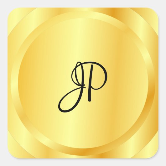 Custom Imitats Gold Metallic Look Monogram Trendy Quadratischer Aufkleber (Vorderseite)