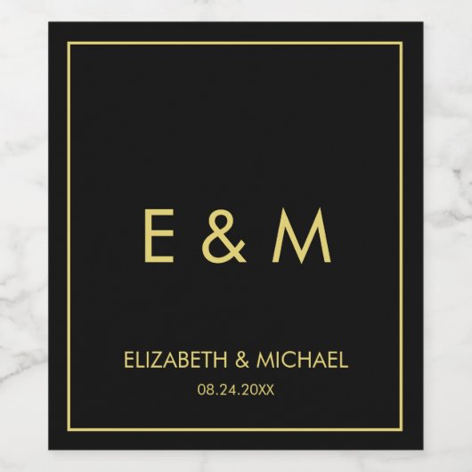 Custom Imitats Gold Monogram Elegant Save the Date Weinetikett (Einzelnes Label)