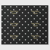 Custom Imitats Gold Script Black und White Polka D Geschenkpapier (Flach)