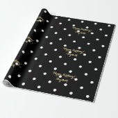Custom Imitats Gold Script Black und White Polka D Geschenkpapier (Ungerollt)