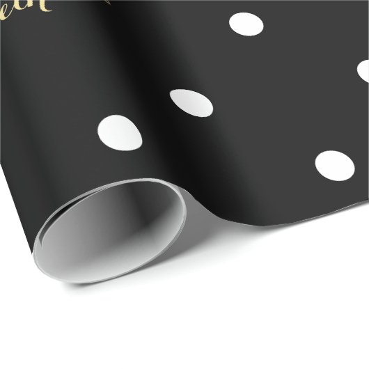 Custom Imitats Gold Script Black und White Polka D Geschenkpapier (Rolleneckpunkt)