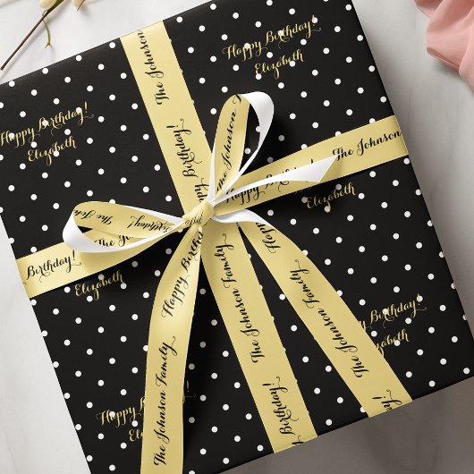 Custom Imitats Gold Script Black und White Polka D Geschenkpapier