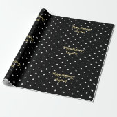Custom Imitats Gold Script Black und White Polka D Geschenkpapier (Ungerollt)