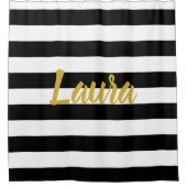 Custom Imitats Gold Script | Schwarze und weiße St Duschvorhang (Vorderseite)