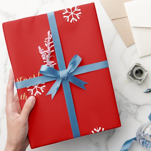 Custom Imitats Gold Script Weihnachten Rote Schnee Geschenkpapier