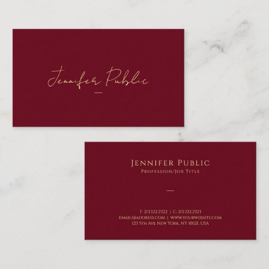 Custom Imitats Gold Text Script Premium Dick Visitenkarte (Vorne/Hinten)