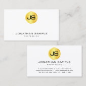 Custom Imitats Gold White Modern Elegante Monogram Visitenkarte (Vorne/Hinten)