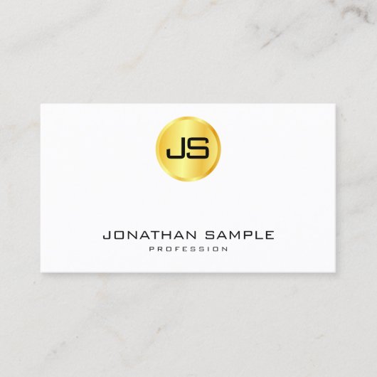 Custom Imitats Gold White Modern Elegante Monogram Visitenkarte (Vorderseite)