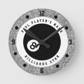 Custom Imitats Silver Glitzer Pool Billard Runde Wanduhr (Vorderseite)