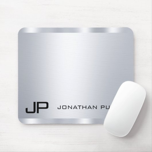 Custom Imitats Silver Metallic Look Mit Monogramm Mousepad (Mit Mouse)