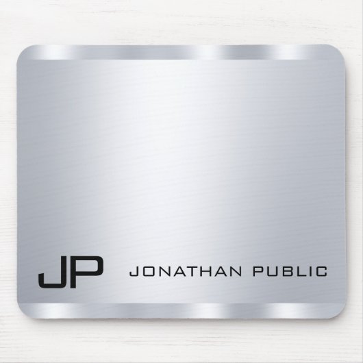 Custom Imitats Silver Metallic Look Mit Monogramm Mousepad (Vorne)