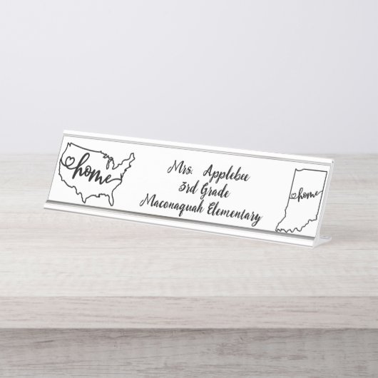Custom Indiana Staat US Zuhause Line Art Schreibtischnamensplakette (Vorderseite )