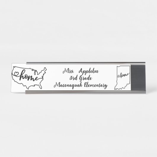 Custom Indiana Staat US Zuhause Line Art Schreibtischnamensplakette (Vorderseite )