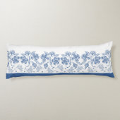 Custom Indigo Blue Floral Border Body Pillow Seitenschläferkissen (Rückseite)
