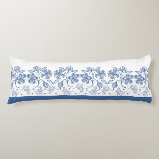 Custom Indigo Blue Floral Border Body Pillow Seitenschläferkissen