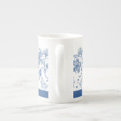 Custom Indigo Blue Floral Border Bone China Tasse (Rückseite)