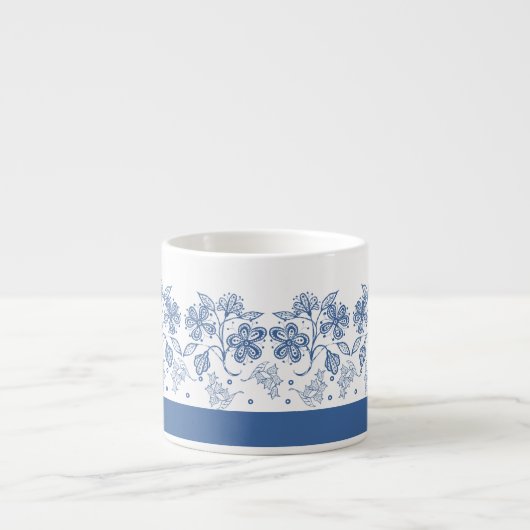 Custom Indigo Blue Floral Border Espresso Tasse (Vorderseite)