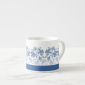 Custom Indigo Blue Floral Border Espresso Tasse (Vorderseite Rechts)