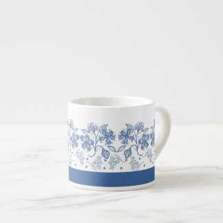Custom Indigo Blue Floral Border Espresso Tasse