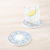 Custom Indigo Blue Floral Border Sandstone Unterse Getränkeuntersetzer (Seite)