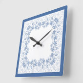 Custom Indigo Blue Floral Border Square Uhr (Winkel)