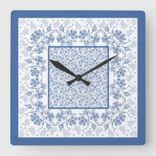Custom Indigo Blue Floral Border Square Uhr