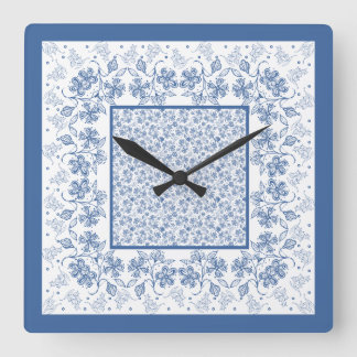 Custom Indigo Blue Floral Border Square Uhr