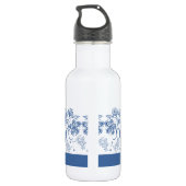 Custom Indigo Blue Floral Border Water Flasche Edelstahlflasche (Rückseite)