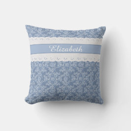 Custom Indigo Blue Floral Imitats Spitze Kissen