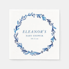 Custom Indigo Blue Ink Botanical Baby Shower Serviette