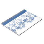 Custom Indigo Blue on White Floral Border Notebook Notizblock (Linke Seite)