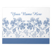 Custom Indigo Blue on White Floral Border NotePad Notizblock (Vorderseite)