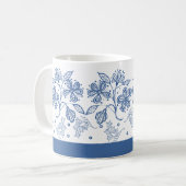 Custom Indigo Blue on White Floral Border Tasse (Vorderseite Links)