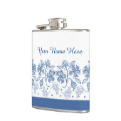 Custom Indigo Blue, White Floral Border Flask Flachmann (Links)