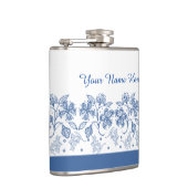 Custom Indigo Blue, White Floral Border Flask Flachmann (Rechts)