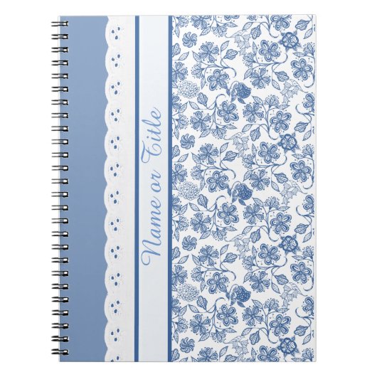 Custom Indigo Floral Imitate Lace Notebook oder Jo Notizblock (Vorderseite)