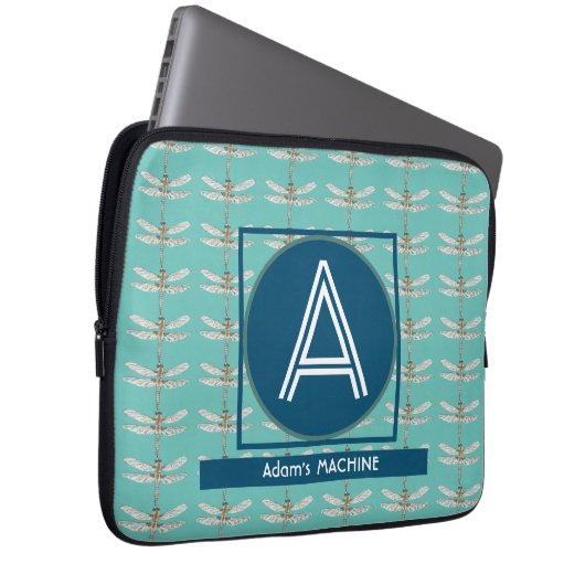 CUSTOM INITAL TRENDY LIGHT AQUAMARIN DRAGONFLY LAPTOPSCHUTZHÜLLE (Vorne Rechts)