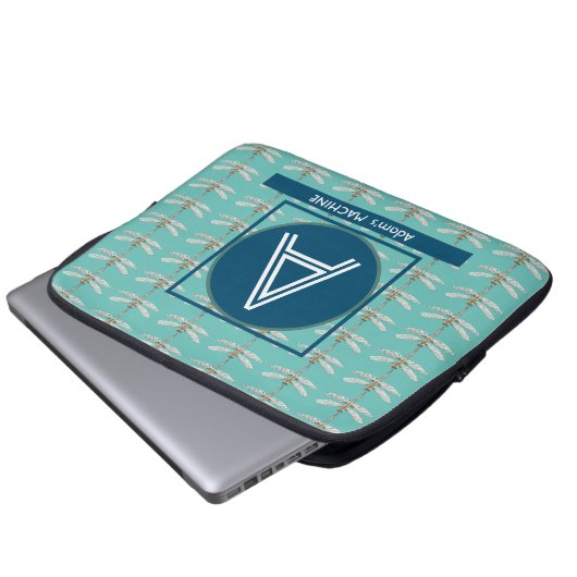 CUSTOM INITAL TRENDY LIGHT AQUAMARIN DRAGONFLY LAPTOPSCHUTZHÜLLE (Vorne Knopf)