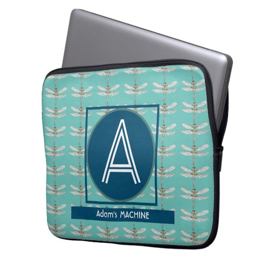 CUSTOM INITAL TRENDY LIGHT AQUAMARIN DRAGONFLY LAPTOPSCHUTZHÜLLE (Vorderseite Links)