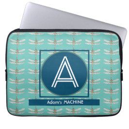 CUSTOM INITAL TRENDY LIGHT AQUAMARIN DRAGONFLY LAPTOPSCHUTZHÜLLE
