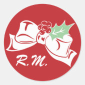Custom Initals White Bow Holiday Sticker (Vorderseite)
