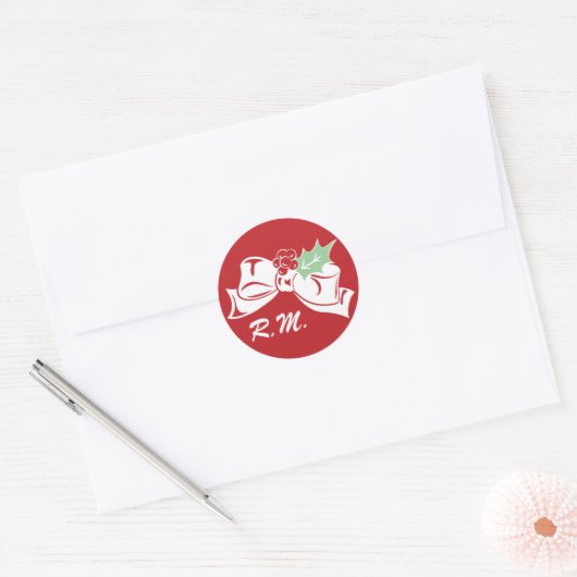 Custom Initals White Bow Holiday Sticker (Umschlag)