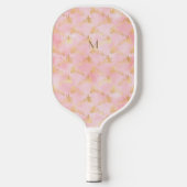 Custom Initial Barbie Pink Gold Floral Celestial Pickleball Schläger (Vorderseite)
