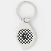 Custom Initial, Black White Checkered Keychain Schlüsselanhänger (Vorderseite)